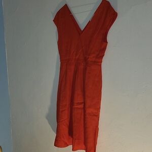 Reserved Deep V-Neck Orange Midi Dress